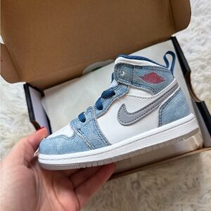 Jordan Kids Denim Blue and White Sneakers